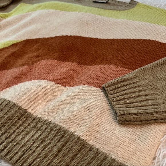 LUSH Colorblock Chunky Knit Sweater | Size Small | Retro Earth Tones - Picture 8 of 12